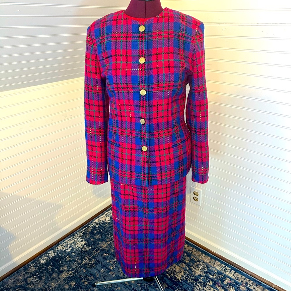 🌈Vintage 2 piece vibrant woven suit by Joan Leslie 🌈 size XL